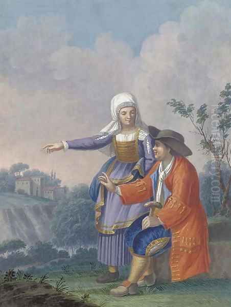 A gentleman and his wife in a landscape Oil Painting by Alessandro D'Anna