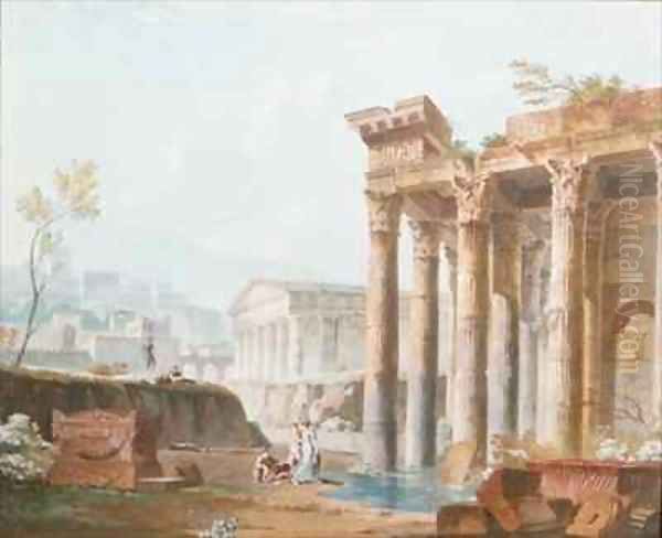 A Capriccio of Classical Ruins Oil Painting by Alexandre-Jean Dubois Drahonet