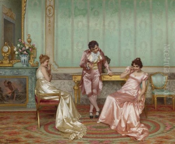 A Humorous Tale Oil Painting by Vittorio Reggianini