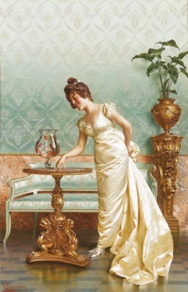 Admiring The Goldfish Oil Painting by Vittorio Reggianini