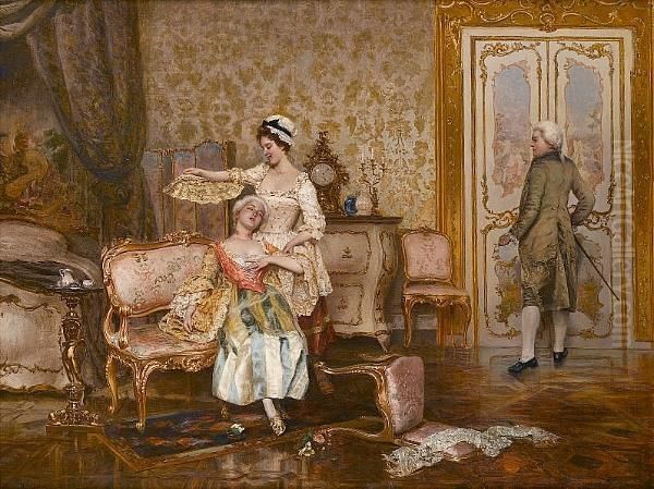 A Shocking Announcement Oil Painting by Vittorio Reggianini