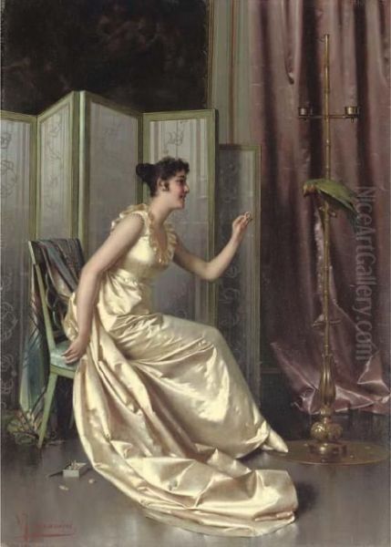 A Feathered Friend Oil Painting by Vittorio Reggianini