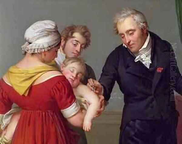 Baron Jean Louis Alibert 1768-1837 performing the vaccination against smallpox in the Chateau of Lian Oil Painting by Constant Joseph Desbordes