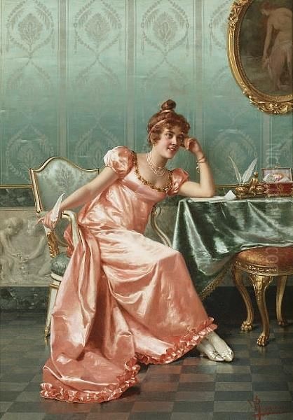 Composing A Letter Oil Painting by Vittorio Reggianini