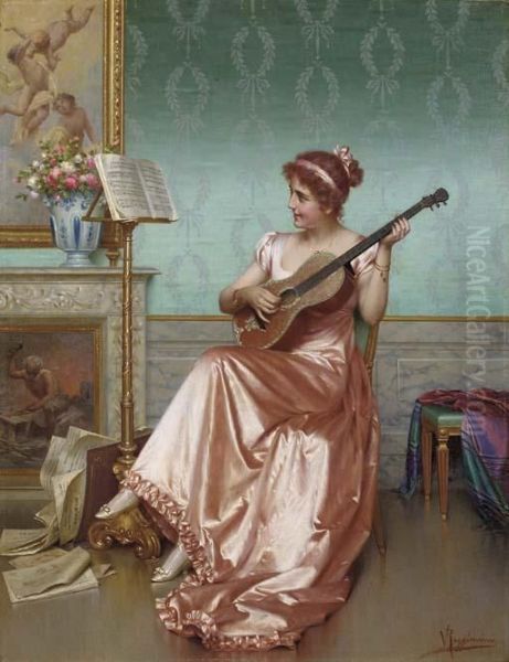 In The Music Room Oil Painting by Vittorio Reggianini