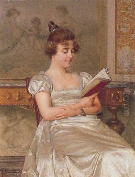 An Amusing Read Oil Painting by Vittorio Reggianini