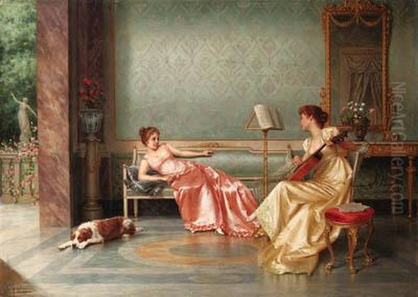 A Musical Interlude Oil Painting by Vittorio Reggianini