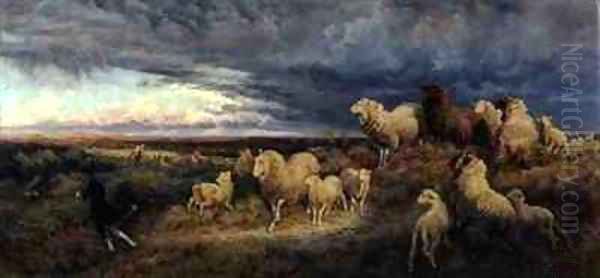 Approaching Thunderstorm Flocks Driven Home Picardy Oil Painting by Henry William Banks Davis