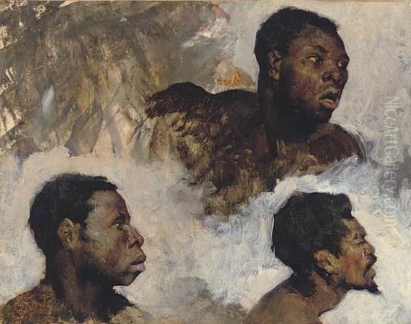 Studies Of Black Men Oil Painting by Henri Alexandre Georges Regnault