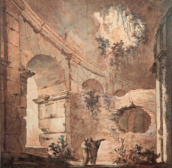 Deux Personnages Dans Les Ruines Du Colisee Oil Painting by Jean-Baptiste Regnault