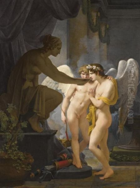 Cupid And Hymen Drink From The Cup Of Friendship Oil Painting by Jean-Baptiste Regnault