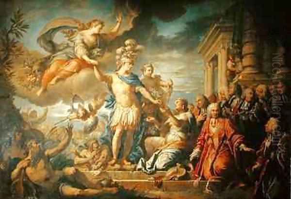 Allegory of the Peace of Aix la Chapelle Oil Painting by Jacques (Le Romain) Dumont