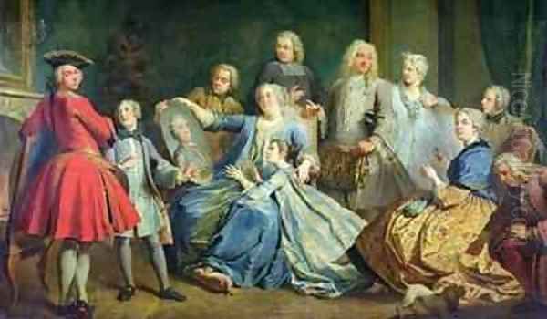 Madame Mercier 1683-1750 Surrounded by her Family Oil Painting by Jacques (Le Romain) Dumont