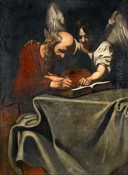 Saint Matthew And The Angel Oil Painting by Niccolo Renieri (see Regnier, Nicolas)