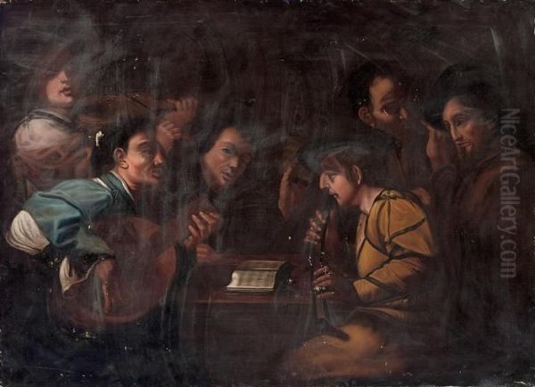 Musicians At A Table Oil Painting by Niccolo Renieri (see Regnier, Nicolas)