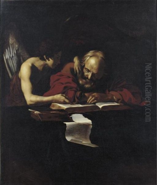 Saint Matthew And The Angel Oil Painting by Niccolo Renieri (see Regnier, Nicolas)