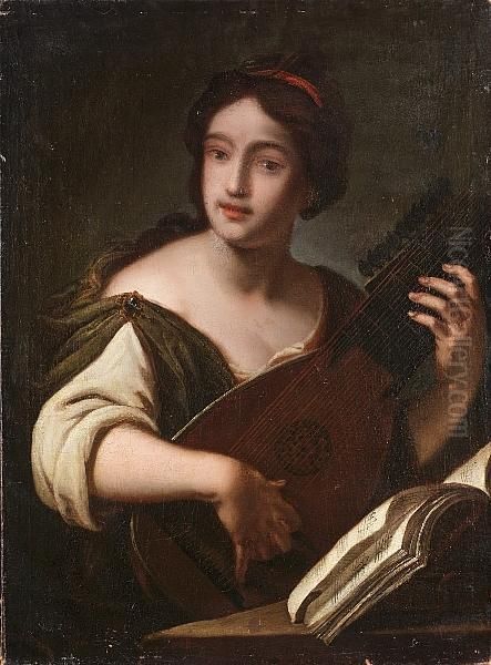 A Young Woman Playing A Lute Oil Painting by Niccolo Renieri (see Regnier, Nicolas)