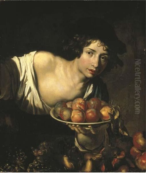 A Young Boy Holding A Plate Of Apples Oil Painting by Niccolo Renieri (see Regnier, Nicolas)