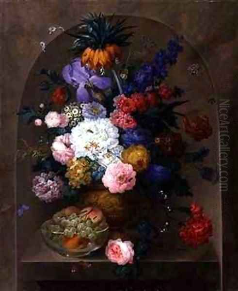 Still Life of Fruit and Flowers Oil Painting by Johann Baptist Drechsler