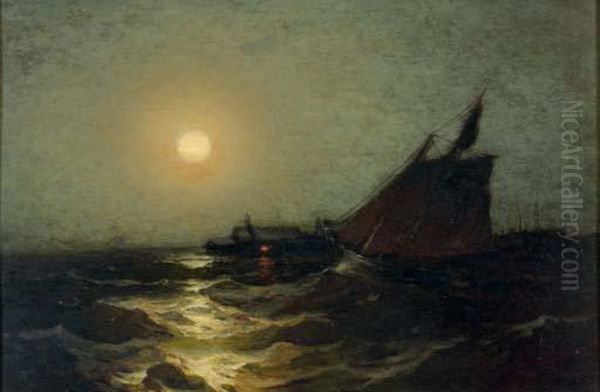 Boating Under The Full Moon Oil Painting by Frank Knox Morton Rehn