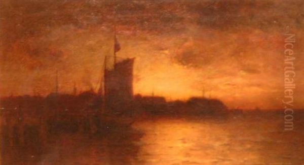 Harbor At Sunrise Oil Painting by Frank Knox Morton Rehn