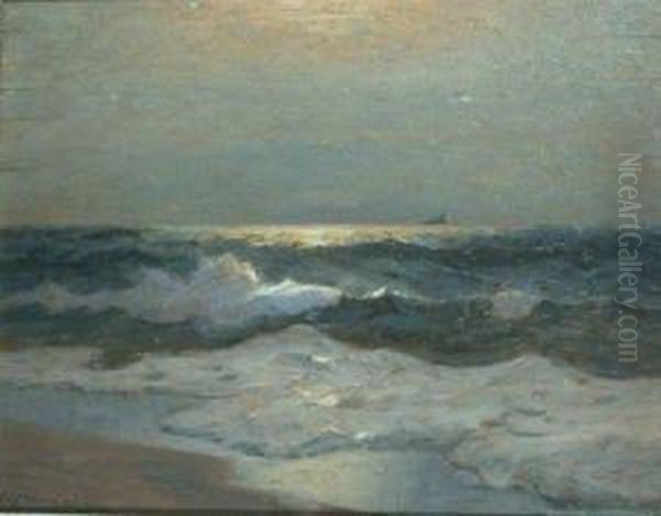 Breaking Waves Under Moonlight Oil Painting by Frank Knox Morton Rehn