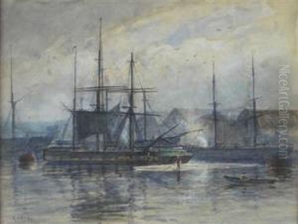 A Scottish Port On A Cloudy Day Oil Painting by Archibald David Reid