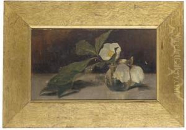 Magnolias In A Glass Vase, On A Table Oil Painting by Archibald David Reid