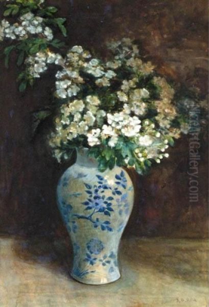 Still Life Of Hawthorn In An Oriental Vase Oil Painting by Archibald David Reid