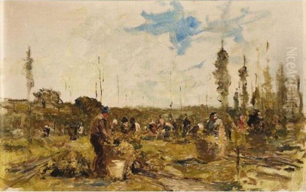 Hop Pickers Oil Painting by Archibald David Reid