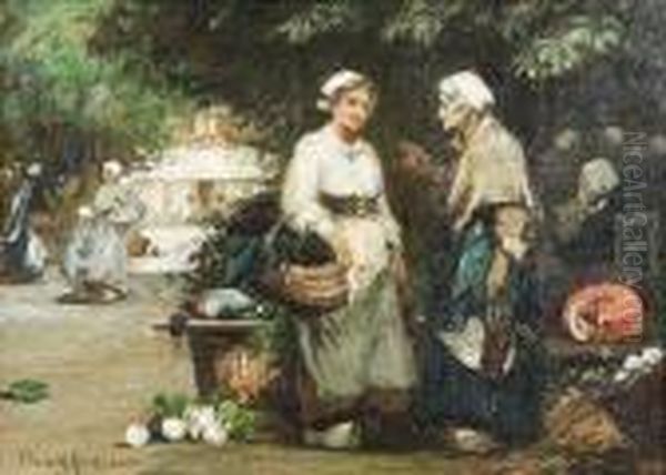 (d.1938) Market Day, France Oil Painting by Flora MacDonald Reid