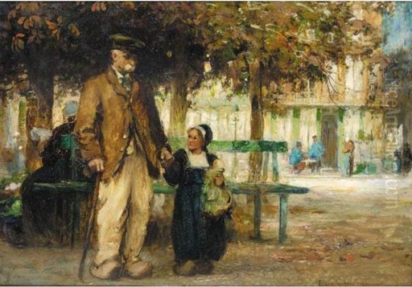 Youth And Age; A Stroll With Grandpa Oil Painting by Flora MacDonald Reid