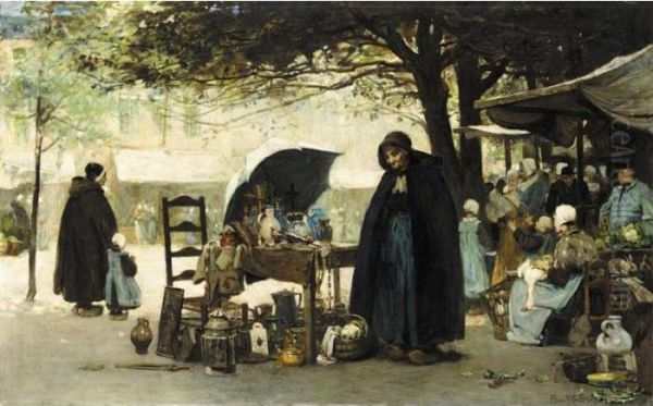 A Bruges Market Place Oil Painting by Flora MacDonald Reid