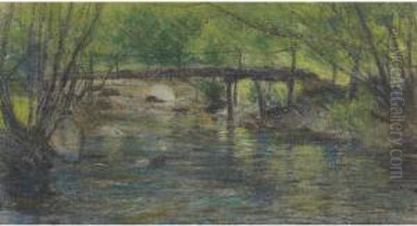 Rustic Bridge Oil Painting by George Agnew Reid