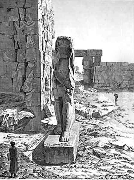 View of the Colossus at the entrance to the hypostyle halls of the palace at Karnak Thebes Oil Painting by Andre Dutertre