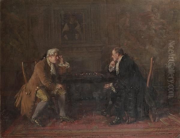 A Game Of Chess Oil Painting by George Ogilvy Reid