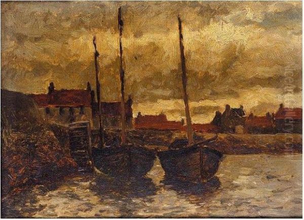 Boats In A Harbour Oil Painting by George, Sir Reid