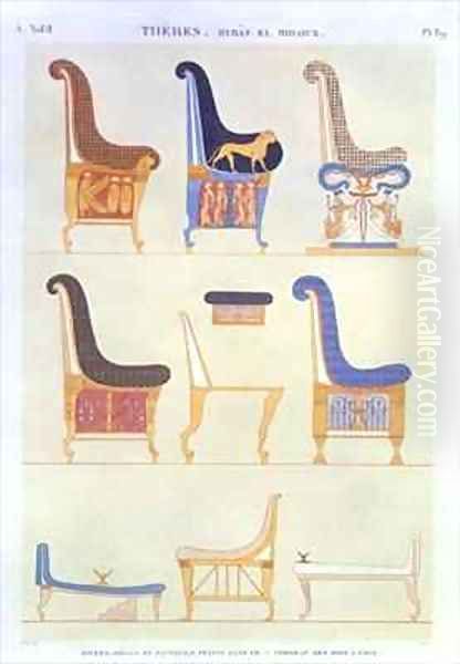 Illustrations of various painted seats and armchairs from the 5th Tomb of the Kings at the east Byban el Molouk Oil Painting by Andre Dutertre