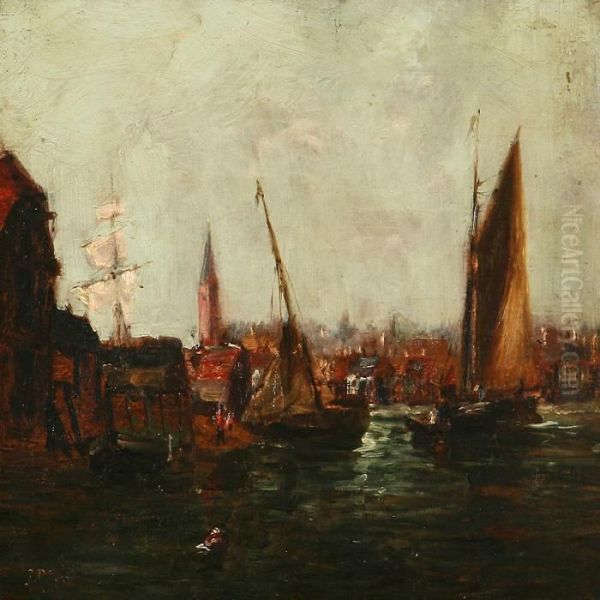 Harbour Scene Oil Painting by John Robertson Reid