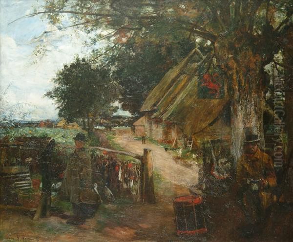 The Old Showmanat The Village Inn Oil Painting by John Robertson Reid