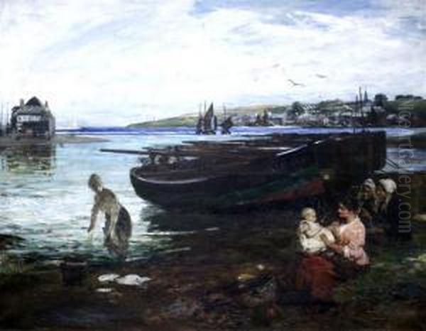 Mussel Gatherers, Ferryden Oil Painting by John Robertson Reid