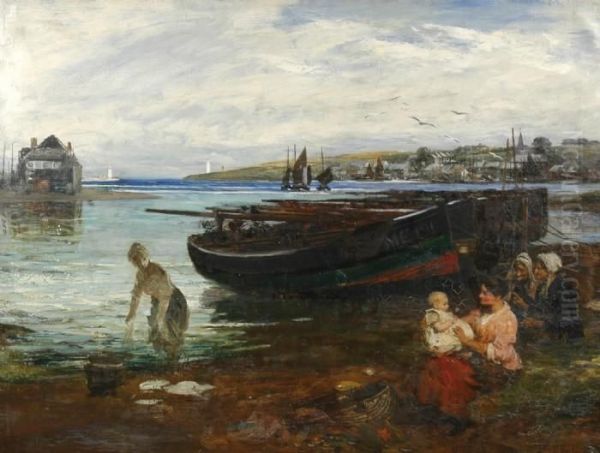 Mussel Gatherers Ferryden Oil Painting by John Robertson Reid