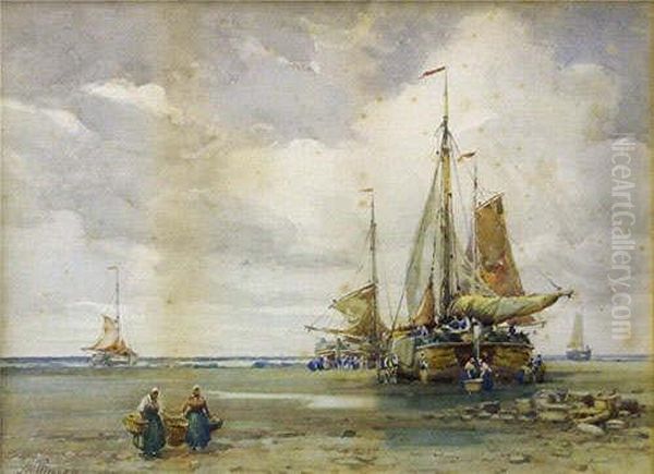 Unloading The Catch Oil Painting by John Robertson Reid