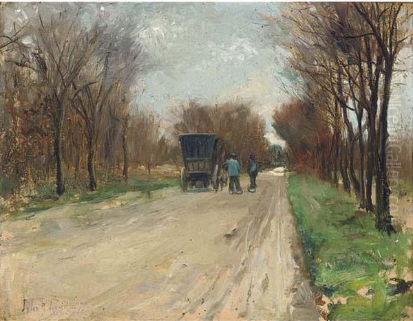 Figures With A Cart On A Lane Oil Painting by John Robertson Reid