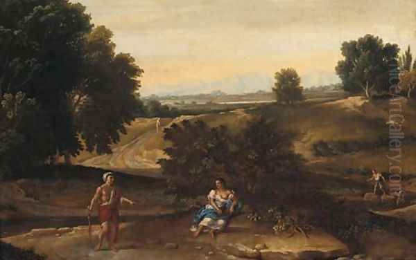 An Italianate landscape with figures resting near a stream Oil Painting by Gaspard Dughet