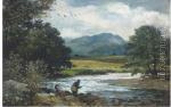 An Angler On A River Bank Oil Painting by John Robertson Reid