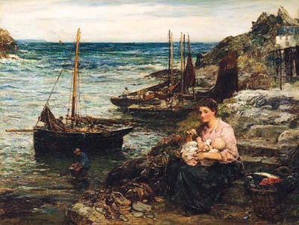 Awaiting The Fisherman's Return Oil Painting by John Robertson Reid