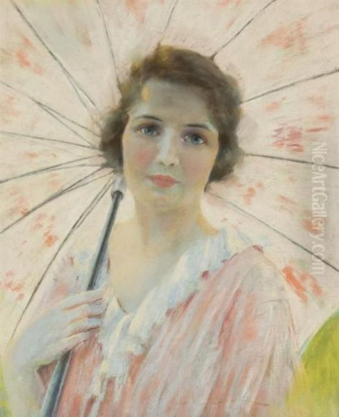 Lady With Parasol Oil Painting by Robert Reid