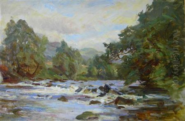 A Sunlit Highland River Oil Painting by Robert Payton Reid