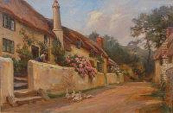 Village Street Scene Oil Painting by Robert Payton Reid